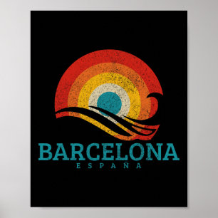Rcelona Espana Spain Vintage Wave Surfer Surfing S Poster