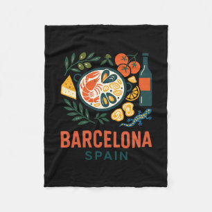 Rcelona Spain Souvenir Paella Spanish Food And Tra Fleece Blanket