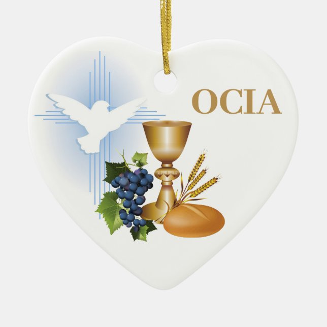 RCIA Congratulations Catholic Sacrament Symbols Ceramic Ornament (Front)