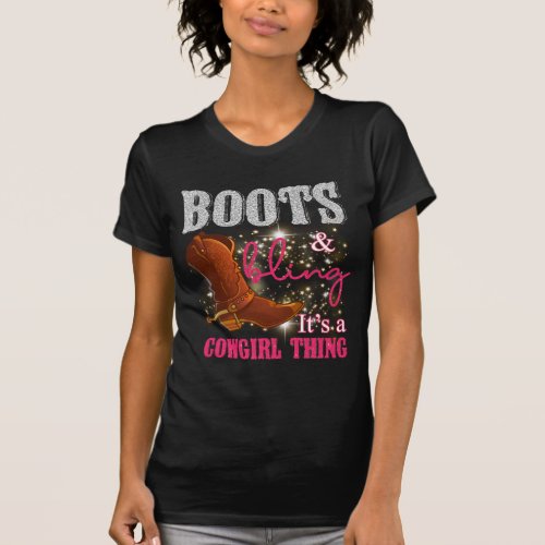 RD Cowgirl Boots Bling Women Cute Western Country  T_Shirt