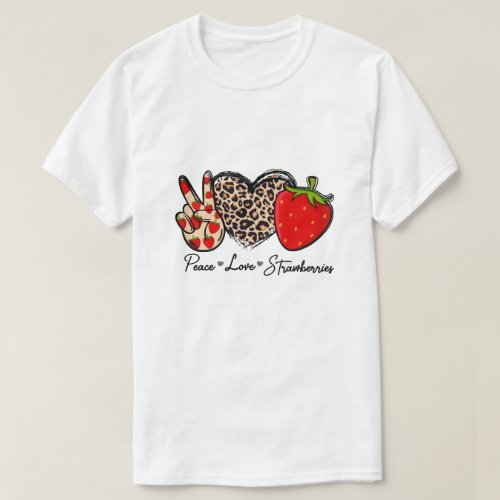 RD Peace Love Strawberries PNG Cheetah Strawberri T_Shirt