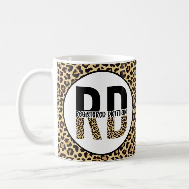 RD Registered Dietitian Cheetah Print RD Gifts Coffee Mug (Left)
