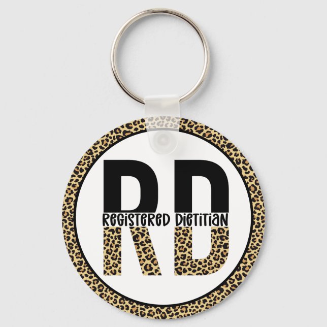 RD Registered Dietitian Cheetah Print RD Gifts Keychain (Front)