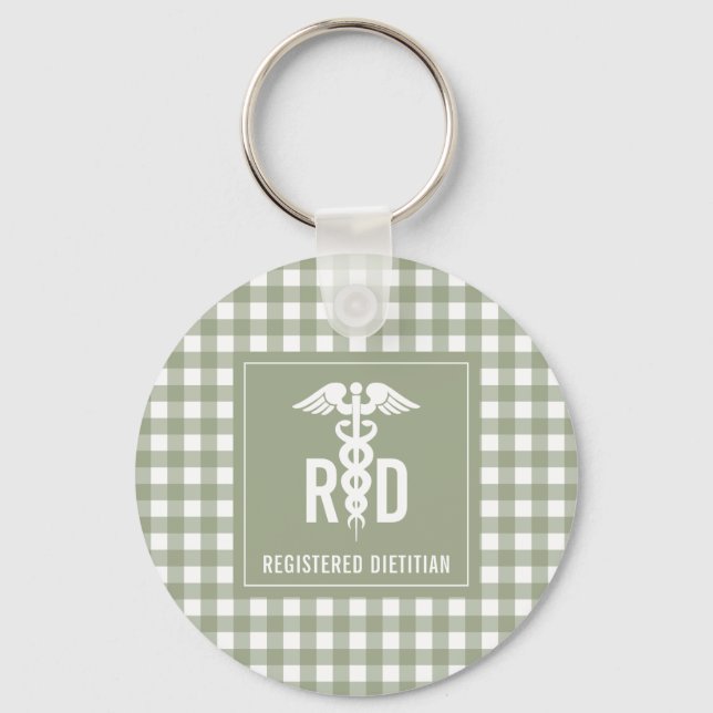 RD Registered Dietitian Plaid Pattern Keychain (Front)