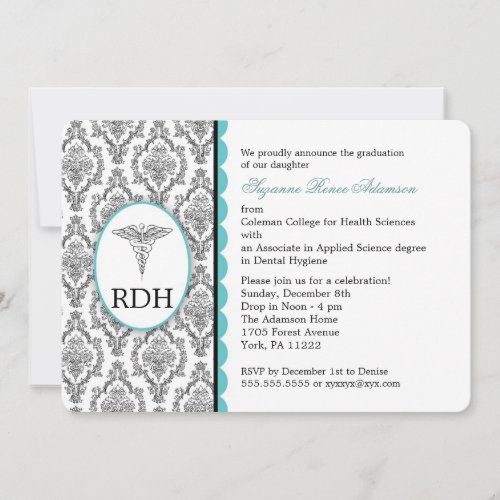 RDH Graduation Dental Hygienist Hygiene damask Invitation