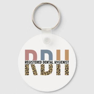 RDH Registered Dental Hygienist Leopard Typography Keychain