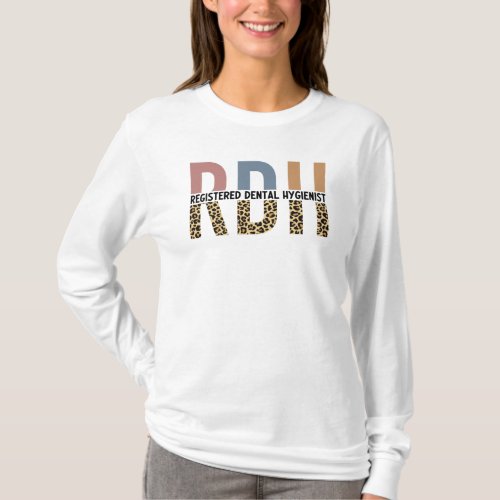 RDH Registered Dental Hygienist Leopard Typography T_Shirt