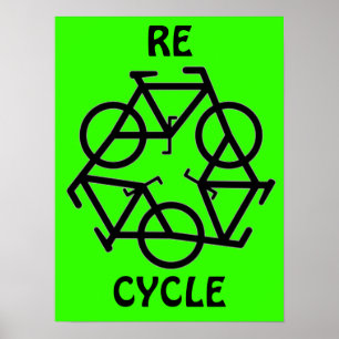 RE CYCLE Recycle Bicycle Symbol Poster