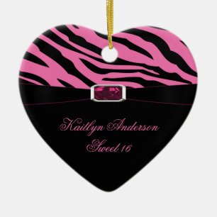 RE-DO Zebra Print and Pink Jewel Sweet 16 Keepsake Ceramic Ornament