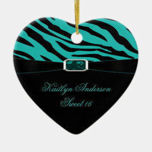 RE-DO Zebra Print and Teal Jewel Sweet 16 Keepsake Ceramic Ornament