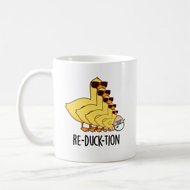 Re-duck-tion Funny Animal Duck Pun  Coffee Mug (Left)