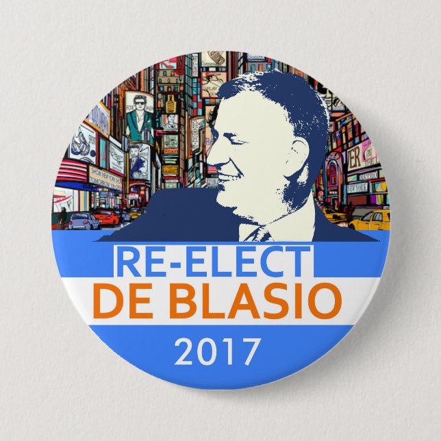 Re-Elect Bill de Blasio 2017 Button (Front)