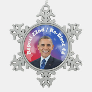 Re-Elect President Obama Snowflake Pewter Christmas Ornament