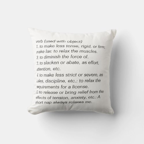 Re_lax word definition Black White Pillow