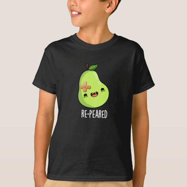 Re-peared Funny Fruit Pear Pun Dark BG T-Shirt (Front)