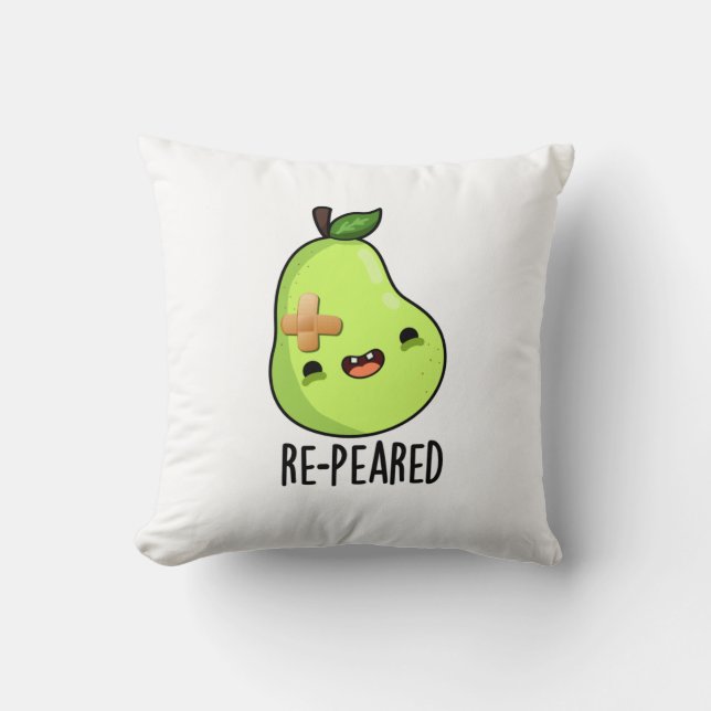 Re-peared Funny Fruit Pear Pun  Throw Pillow (Front)