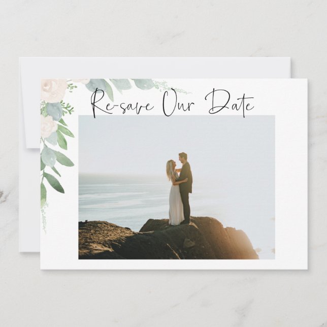 Re-save Our Date Photo Card  - Watercolor (Front)