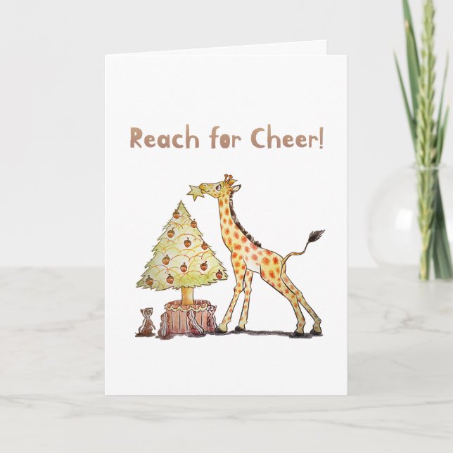 Reach for Cheer! Giraffe Christmas Art Card (Front)