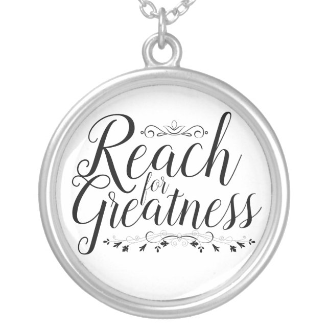 Reach for Greatness Calligraphy Silver Plated Necklace (Front)