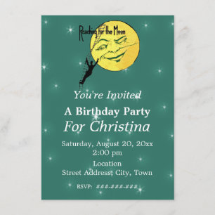 Reach for the Moon Birthday Man Ladder White Stars Invitation