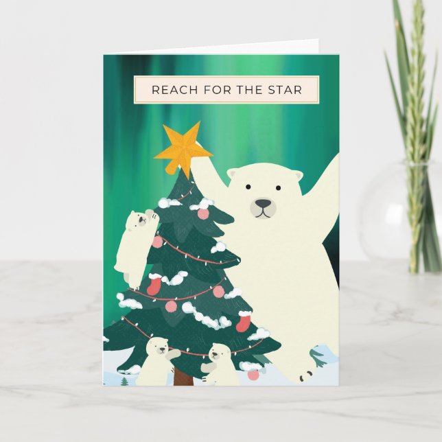  Reach for the star, Polar Bear Christmas car Holiday Card (Front)