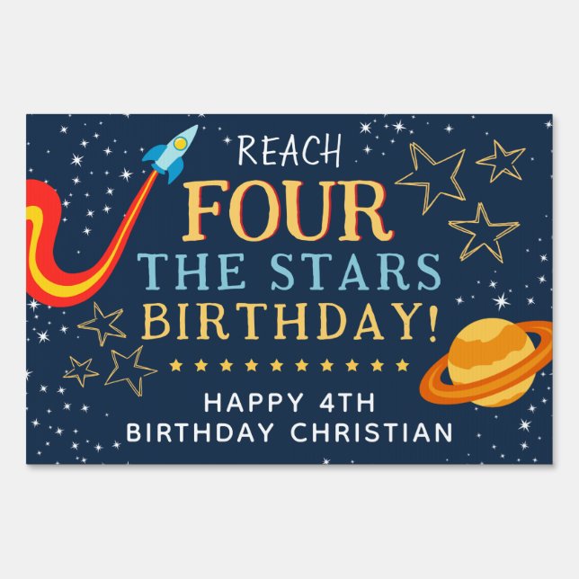 Reach For The Stars 4th Birthday Yard Sign (Front)