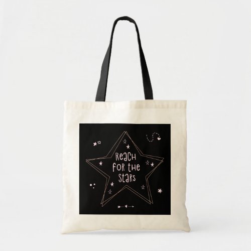 Reach for the Stars Black Sky Rose Gold Sparkle Tote Bag