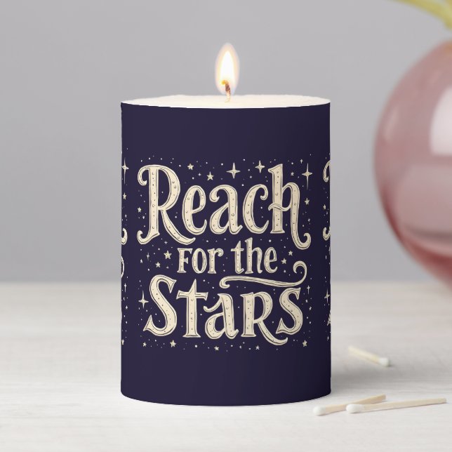 Reach for the Stars Celestial Typography Art Pillar Candle (In Situ)