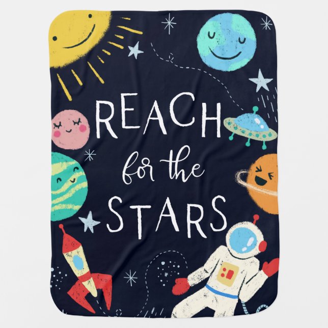 Reach for the Stars Cute Galaxy Art Baby Blanket (Front)