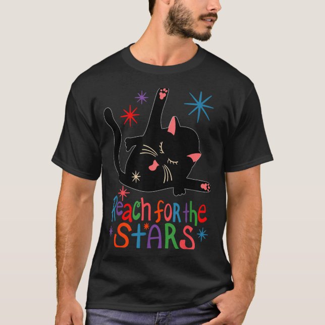 Reach For The Stars Funny Cat  T-Shirt (Front)