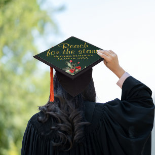 Reach for the Stars Green Gold Red Floral Graduation Cap Topper