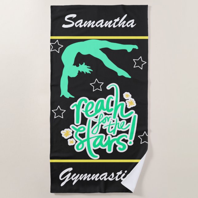 Reach for the Stars Gymnastics Tumbling   Beach Towel (Front)