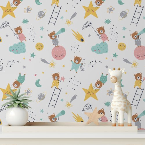 Reach For The Stars Little Bear Kids Pattern Wallpaper