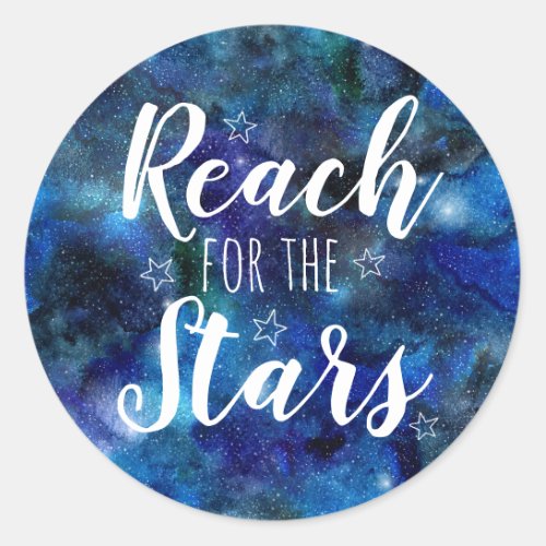 Reach for the Stars Quote Blue Galaxy Stickers