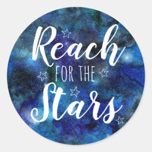 Reach for the Stars Quote Blue Galaxy Stickers
