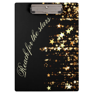 Reach for the stars Shooting Gold Stars on Black Clipboard