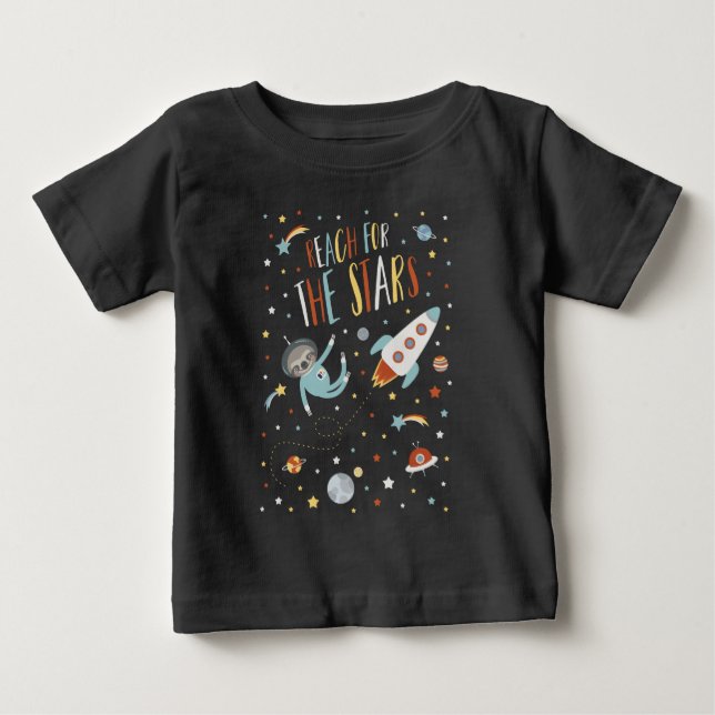 Reach for the Stars - Space Sloth Baby T-Shirt (Front)