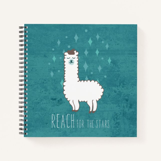 "Reach For The Stars" Sweet Llama Illustration Notebook (Front)
