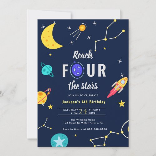 Reach Four the Stars 4th Birthday Invitation