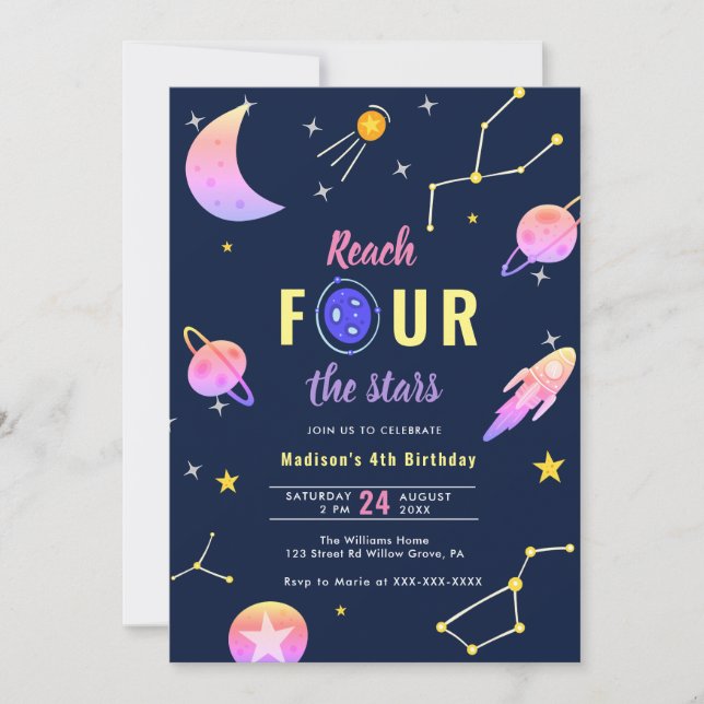 Reach Four the Stars 4th Birthday Invitation (Front)