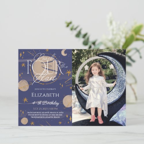 Reach Four The Stars Birthday Photo Invitation