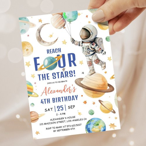 Reach Four The Stars Boy Space 4th Birthday Party Invitation