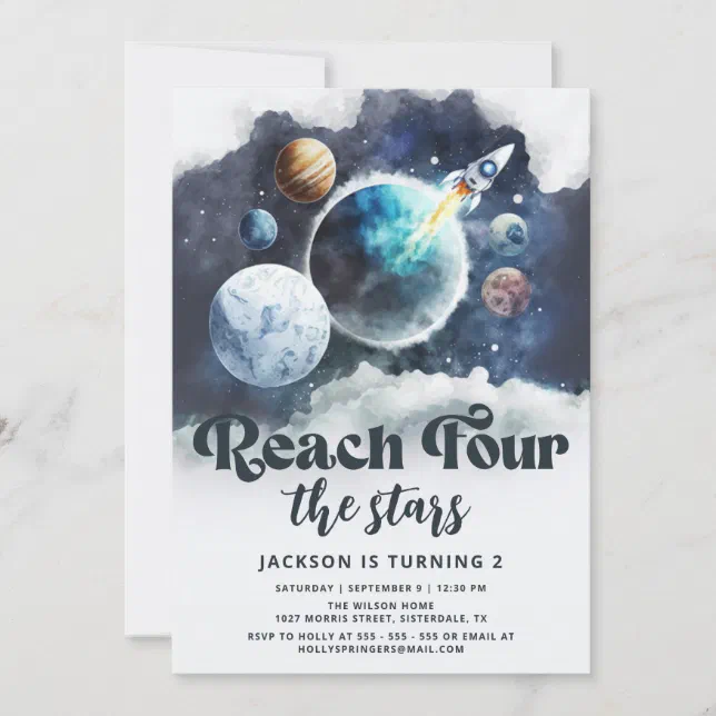 Reach Four the Stars Galaxy Modern 4th Birthday Invitation | Zazzle