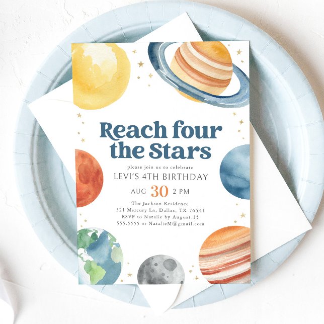 Reach Four the Stars Outer Space 4th Birthday Invitation (Creator Uploaded)