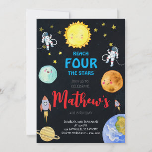 Reach Four The Stars Outer Space Birthday Party Invitation