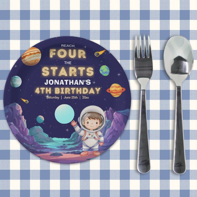 Reach Four the Stars Space Birthday 4th Paper Plates (Creator Uploaded)