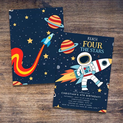 Reach Four The Stars Space Birthday Invitation