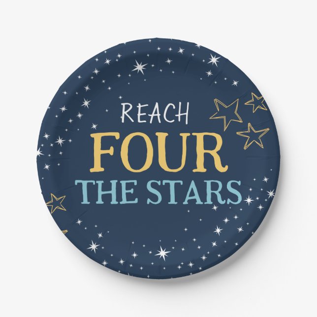 Reach Four The Stars Space Birthday  Paper Plates (Front)