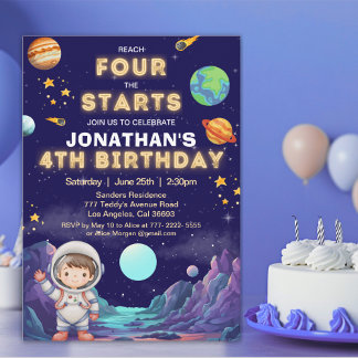 Reach Four the Stars Space Boy Birthday 4 Invitation