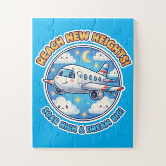 Reach New Heights! Dream Big - Cheerful Airplane Jigsaw Puzzle
